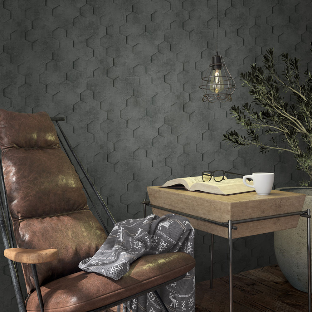 Geometrická vliesová tapeta na zeď, černá, hexagony, 34161, Loft Superior, Marburg