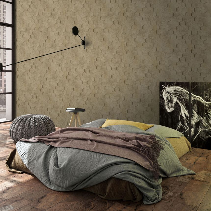 Geometrická vliesová tapeta na zeď, béžová, hexagony, 34163, Loft Superior, Marburg