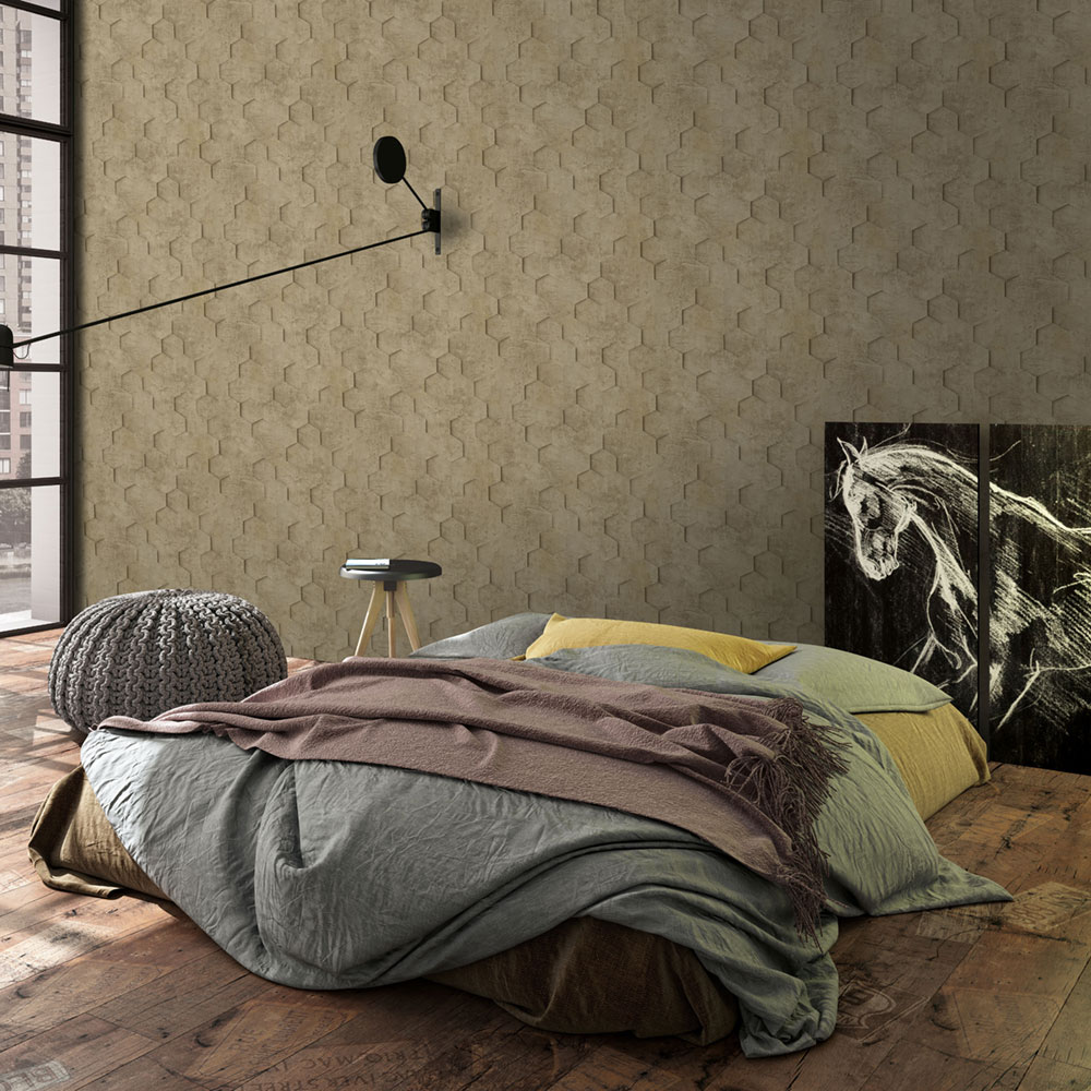 Geometrická vliesová tapeta na zeď, béžová, hexagony, 34163, Loft Superior, Marburg