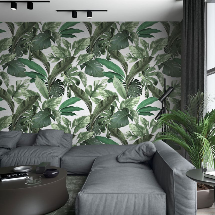 Vliesová obrazová tapeta na zeď, listy, cihly, 34194, Loft Superior, Marburg