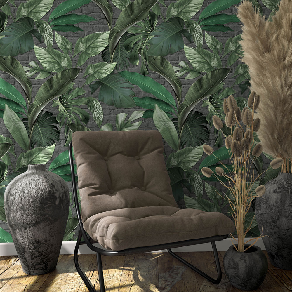 Vliesová obrazová tapeta na zeď, listy, cihly, 34195, Loft Superior, Marburg