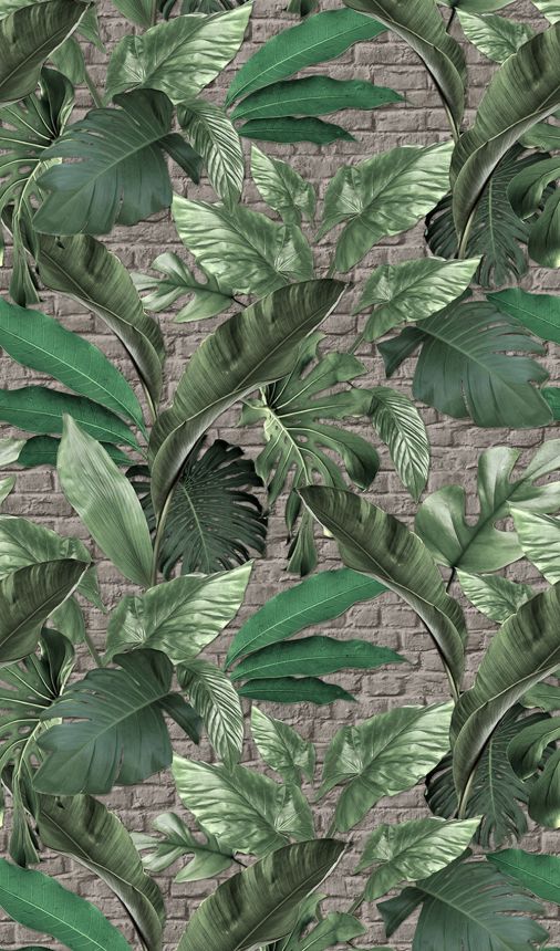 Vliesová obrazová tapeta na zeď, listy, cihly, 34196, Loft Superior, Marburg