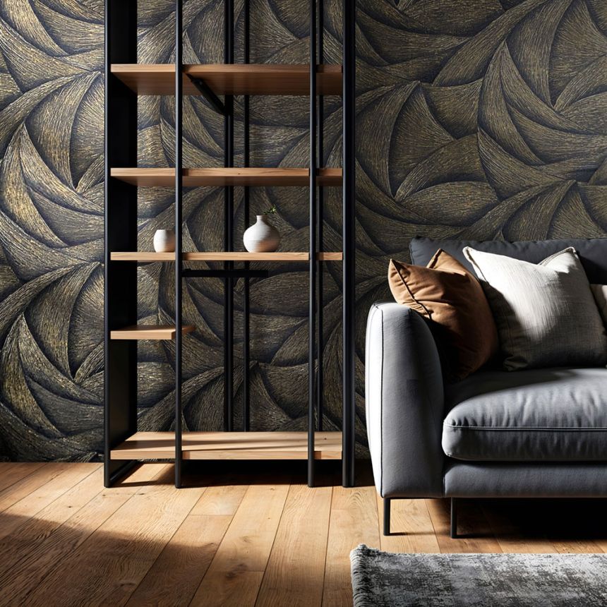 Vliesová tapeta na zeď, černo-zlatá, grafické linie, 35506, Ritus, Marburg