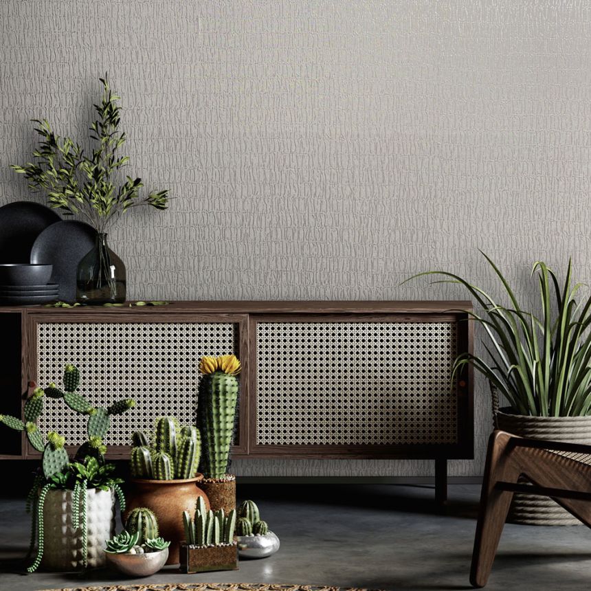 Vliesová tapeta na zeď, šedá, mačkaná látková textura, 34504, Kumano, Marburg