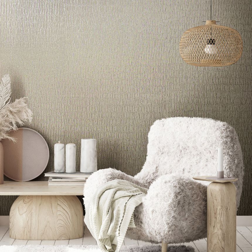 Vliesová tapeta na zeď, mačkaná hnědo-béžová, látková textura, 34505, Kumano, Marburg