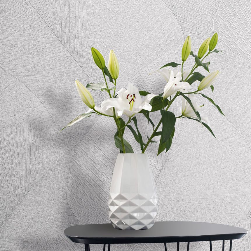 Vliesová tapeta na zeď, bílá, listy, 34507, Kumano, Marburg