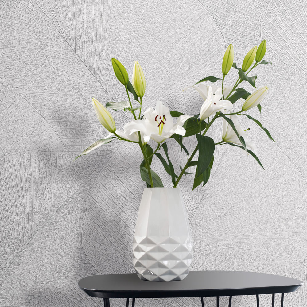 Vliesová tapeta na zeď, bílá, listy, 34507, Kumano, Marburg