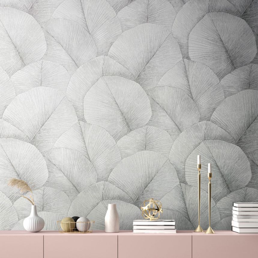 Vliesová tapeta na zeď, šedá, listy, 34509, Kumano, Marburg