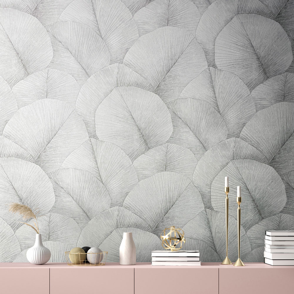 Vliesová tapeta na zeď, šedá, listy, 34509, Kumano, Marburg