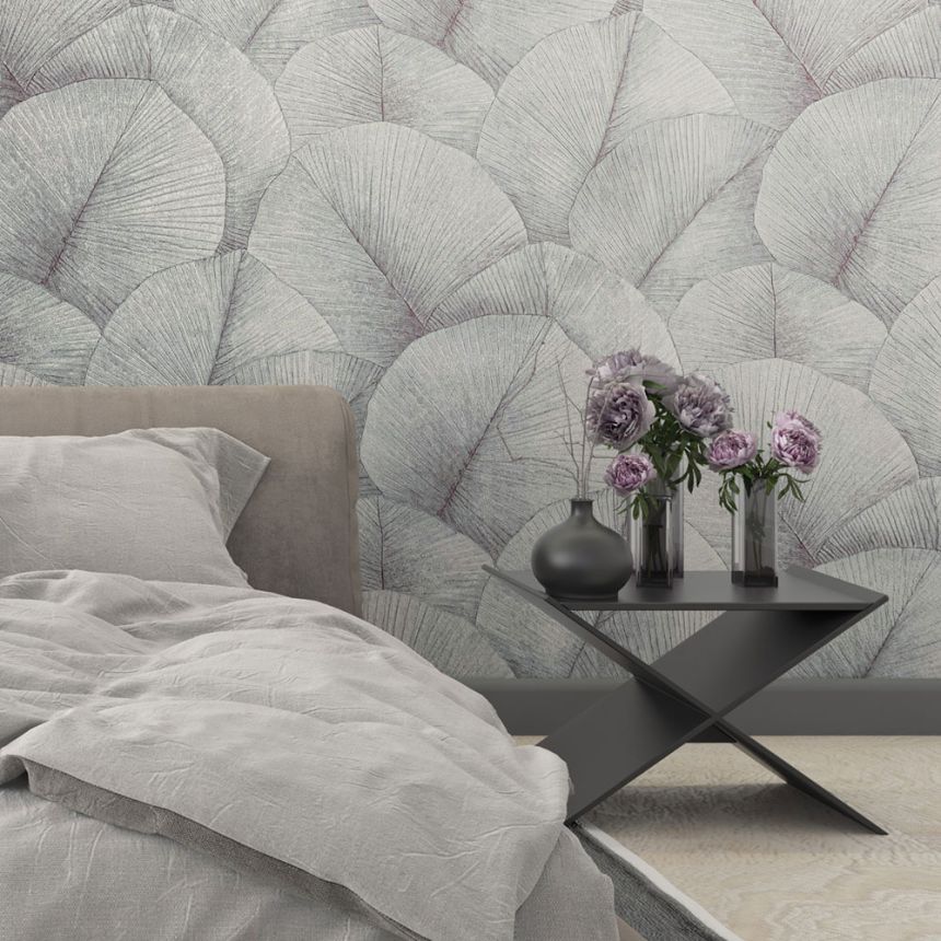 Vliesová tapeta na zeď, šedo-modrá, listy, 34512, Kumano, Marburg