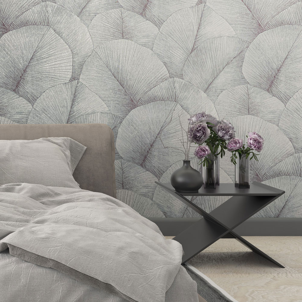 Vliesová tapeta na zeď, šedo-modrá, listy, 34512, Kumano, Marburg