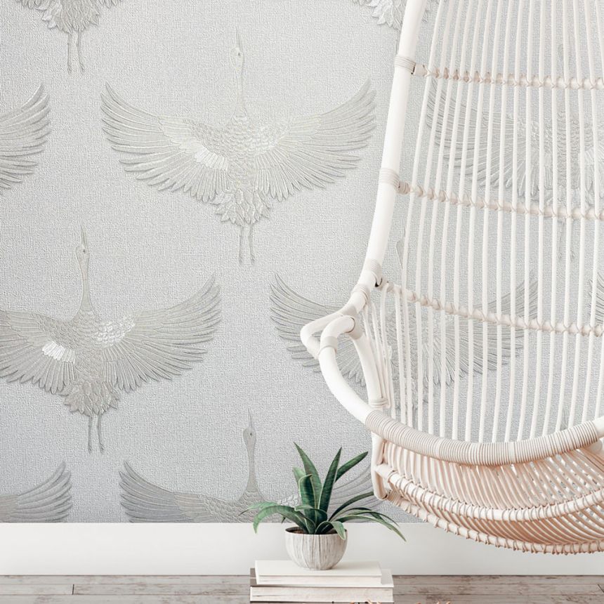 Vliesová tapeta na zeď, bílá, ptáci, 34528, Kumano, Marburg