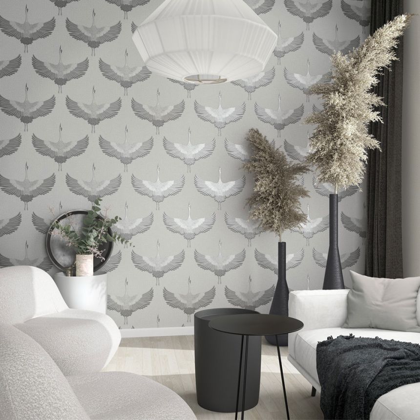 Vliesová tapeta na zeď, šedo-stříbrná, ptáci, 34530, Kumano, Marburg