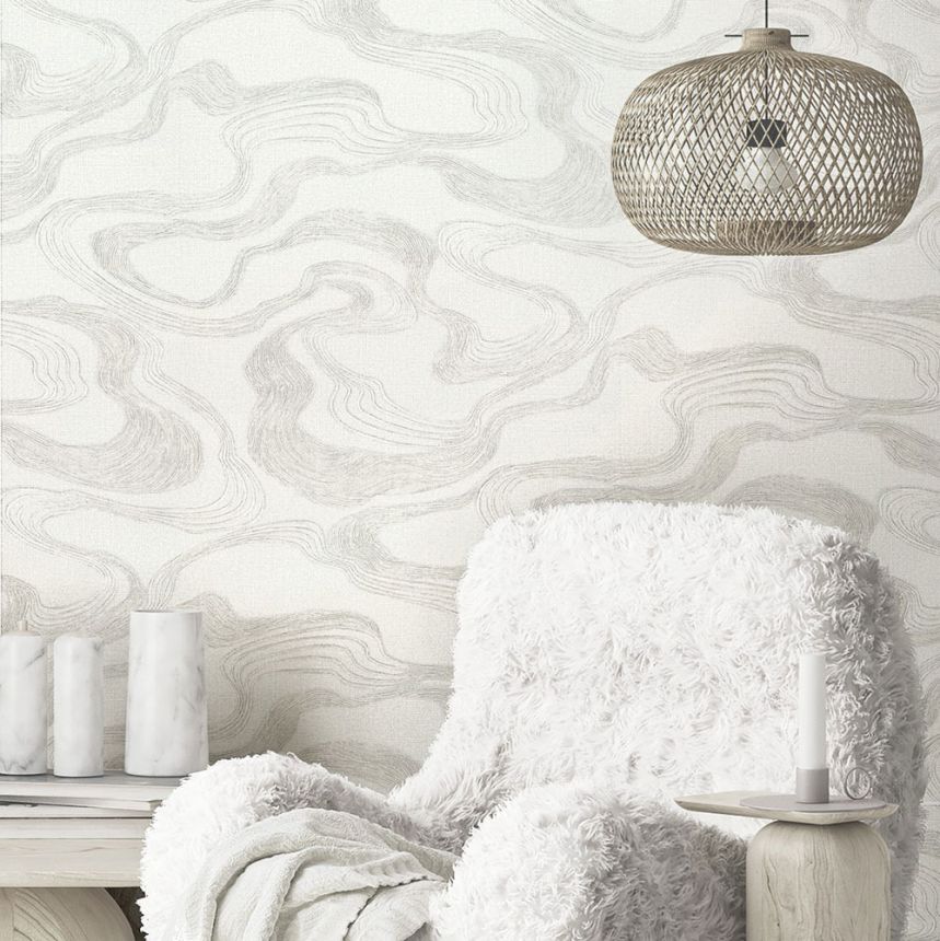 Vliesová tapeta na zeď, bílá, látková textura, vlnky, 34534, Kumano, Marburg