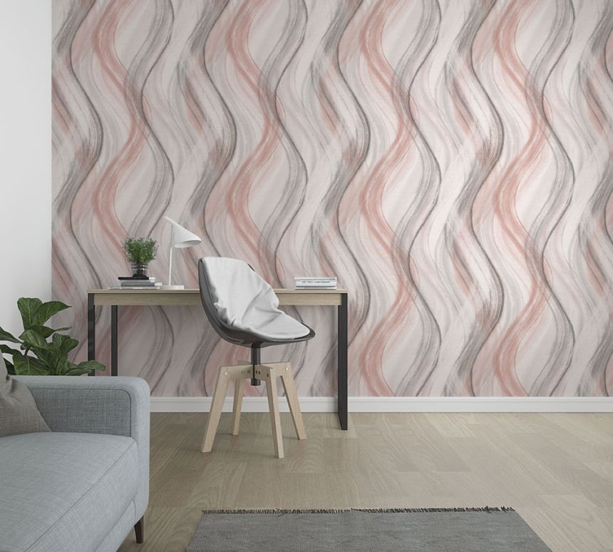 Vliesová tapeta na zeď, šedo-růžová, vlny, 32443, Shades, Marburg