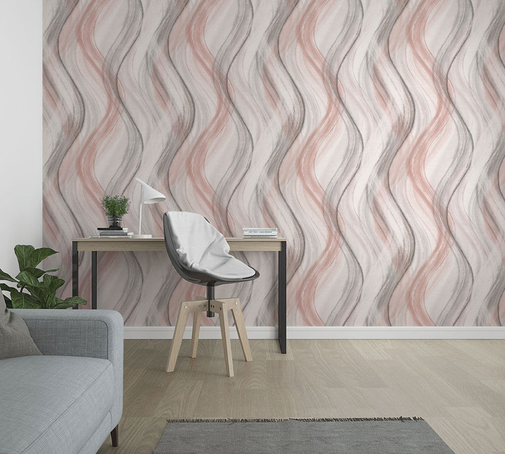 Vliesová tapeta na zeď, šedo-růžová, vlny, 32443, Shades, Marburg