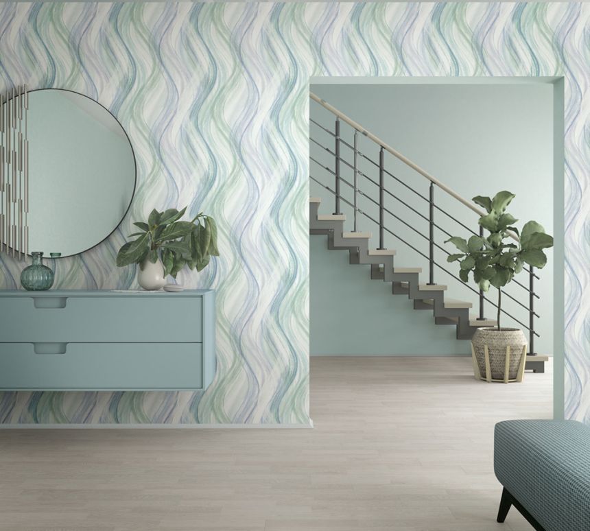 Vliesová tapeta na zeď, zeleno-modrá, vlny, 32444, Shades, Marburg