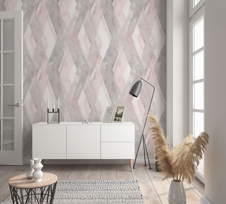 Geometrická vliesová tapeta na zeď, šedo-růžová, 32449, Shades, Marburg