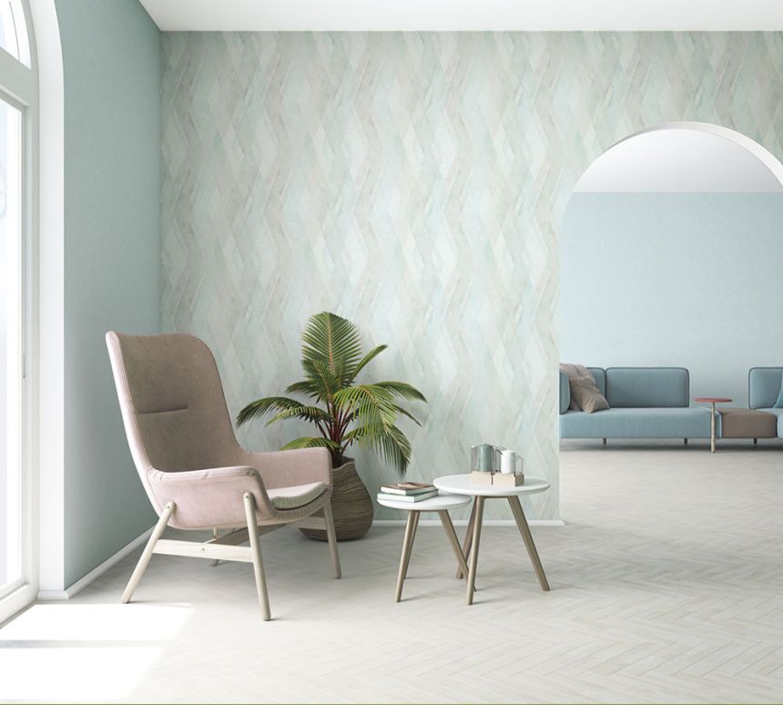 Geometrická vliesová tapeta na zeď, béžovo-růžovo-tyrkysová, 32451, Shades, Marburg