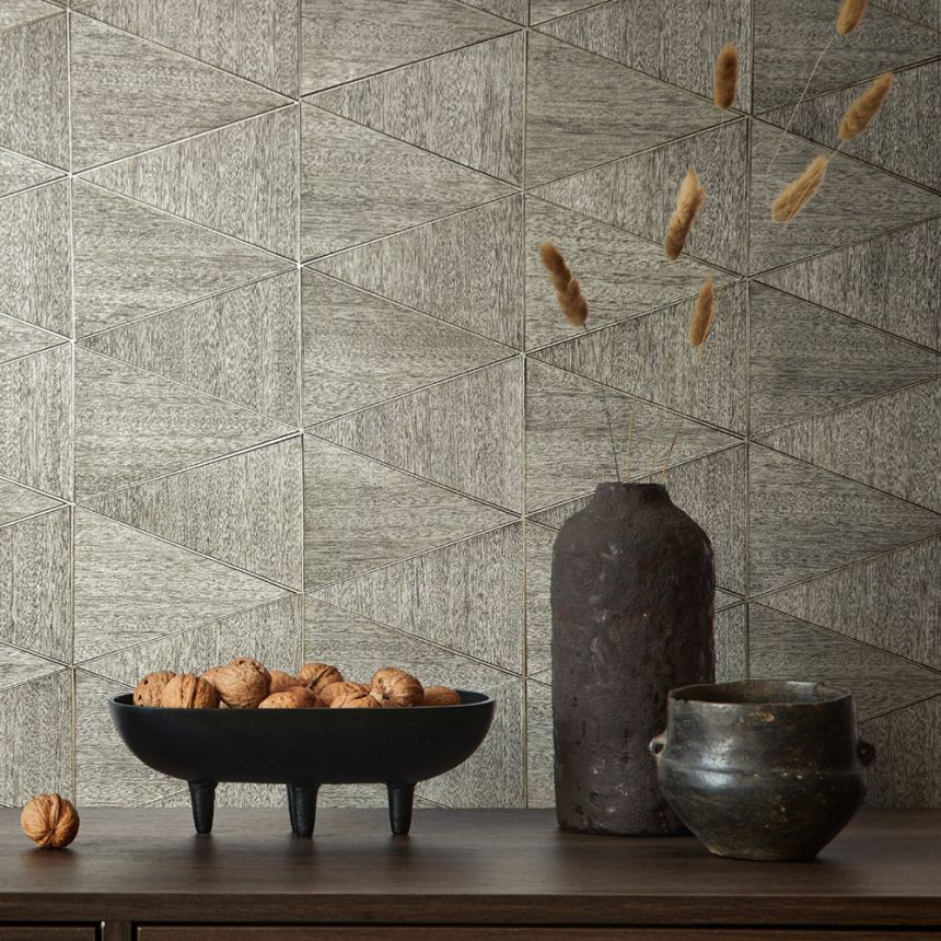 Geometrická vliesová tapeta na zeď, šedá, šedo-béžová, dřevo, 33355, Travertino, Marburg