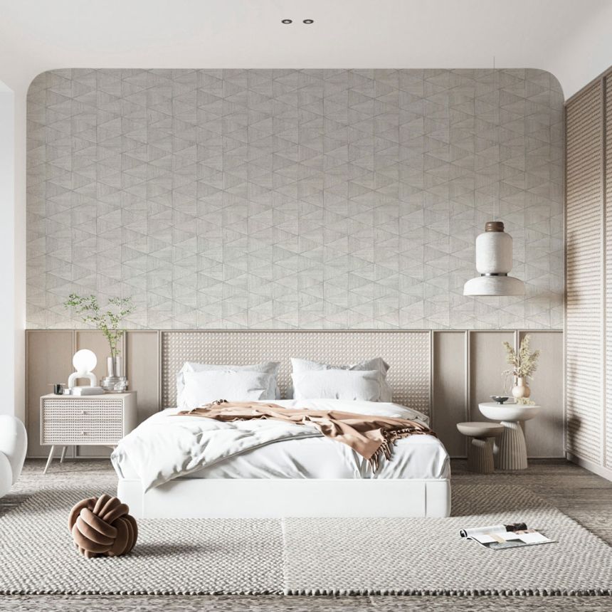 Geometrická vliesová tapeta na zeď, šedo-béžová, dřevo, 33357, Travertino, Marburg