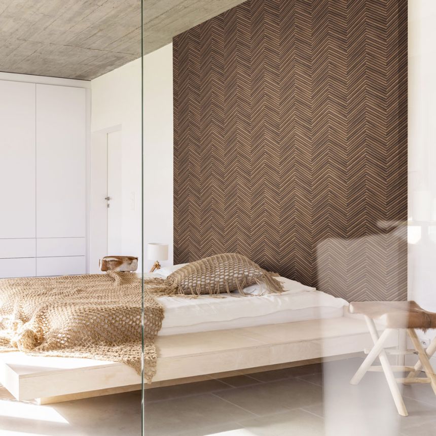 Vliesová tapeta na zeď, hnědá, imitace dřeva, dřevěného obkladu, 33378, Travertino, Marburg