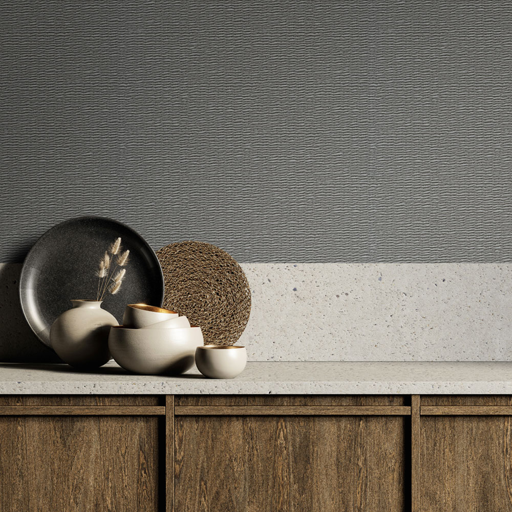 Vliesová tapeta na zeď, šedo-černá, imitace rohože, 33386, Travertino, Marburg