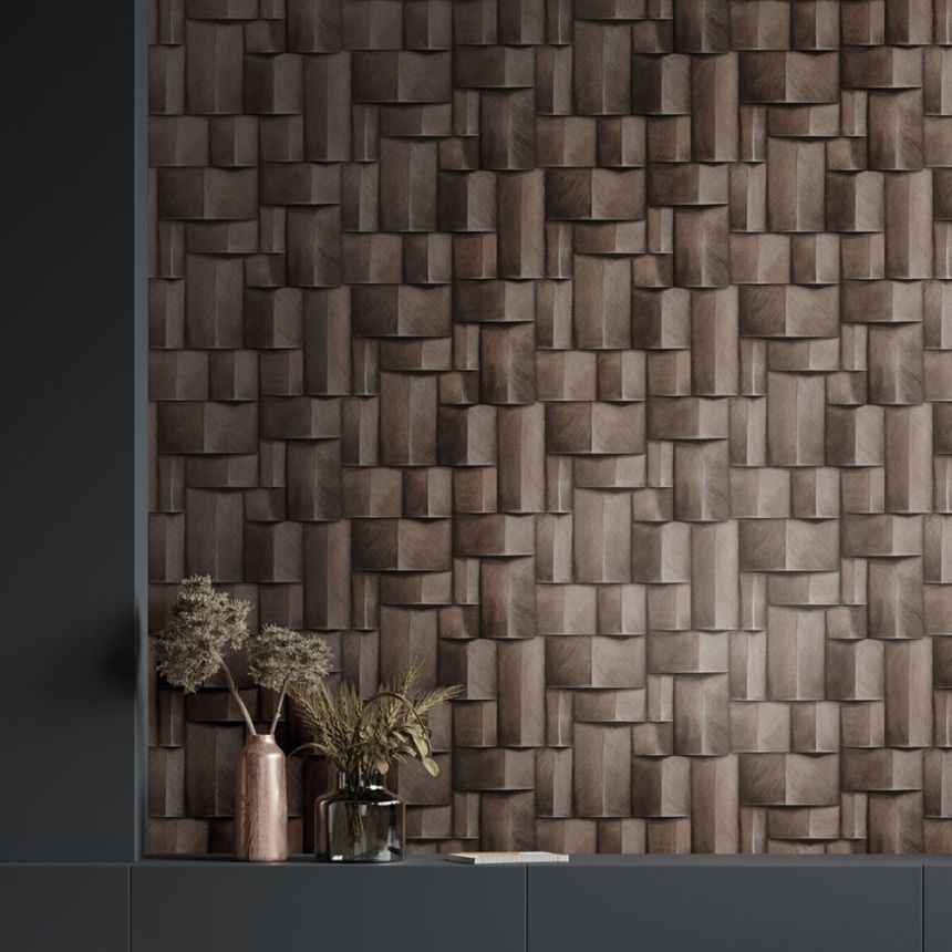 Grafická vliesová tapeta na zeď, hnědá, 3D efekt, 35375, Timber, Marburg
