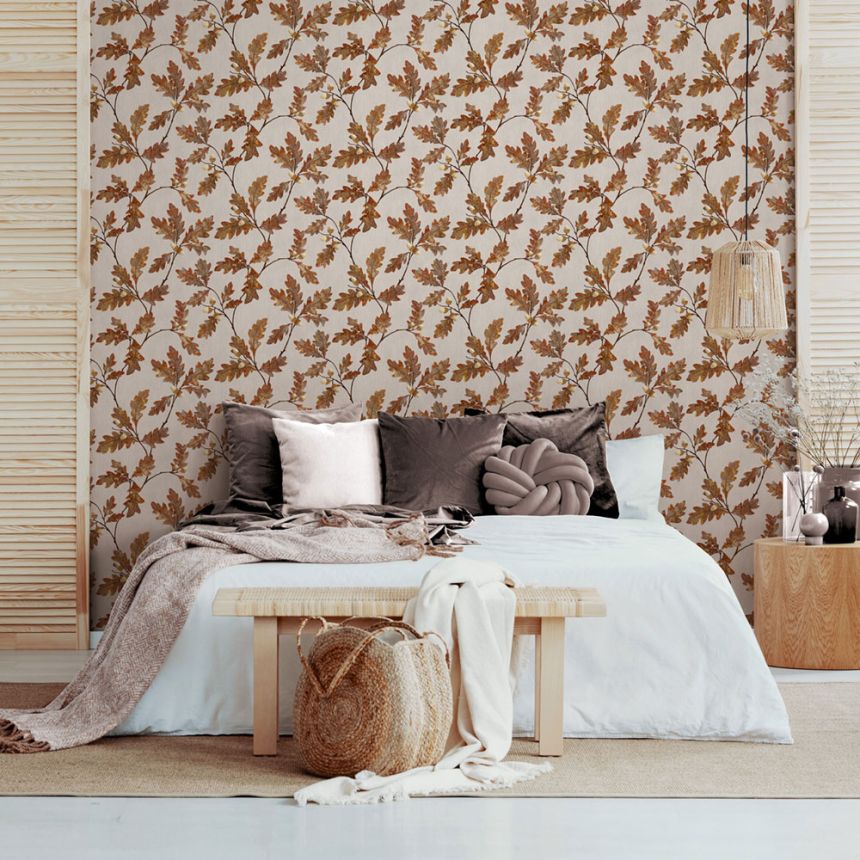 Vliesová tapeta na zeď, hnědá, větvičky, listy, 35398, Timber, Marburg