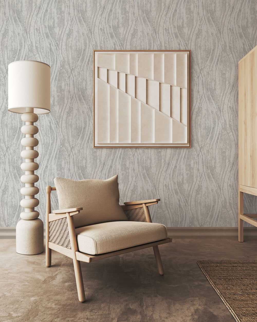 Vliesová tapeta na zeď, šedo-béžová, textura, vlny, 82495, Naomi, Novamur