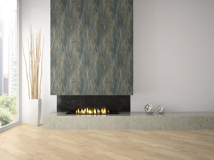 Vliesová tapeta na zeď, černo-okrová, textura, vlny, 82496, Naomi, Novamur