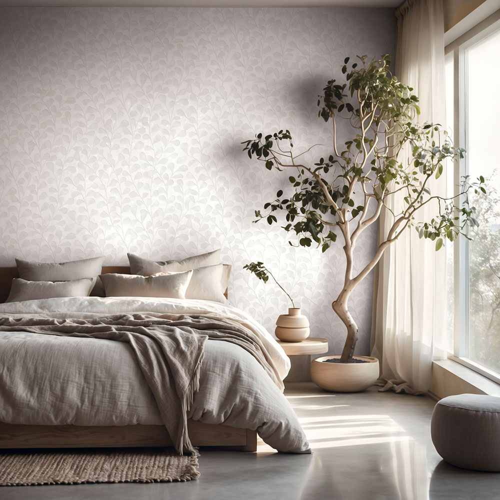 Vliesová tapeta na zeď, bílo-krémová, větvičky, listy, 82501, Naomi, Novamur