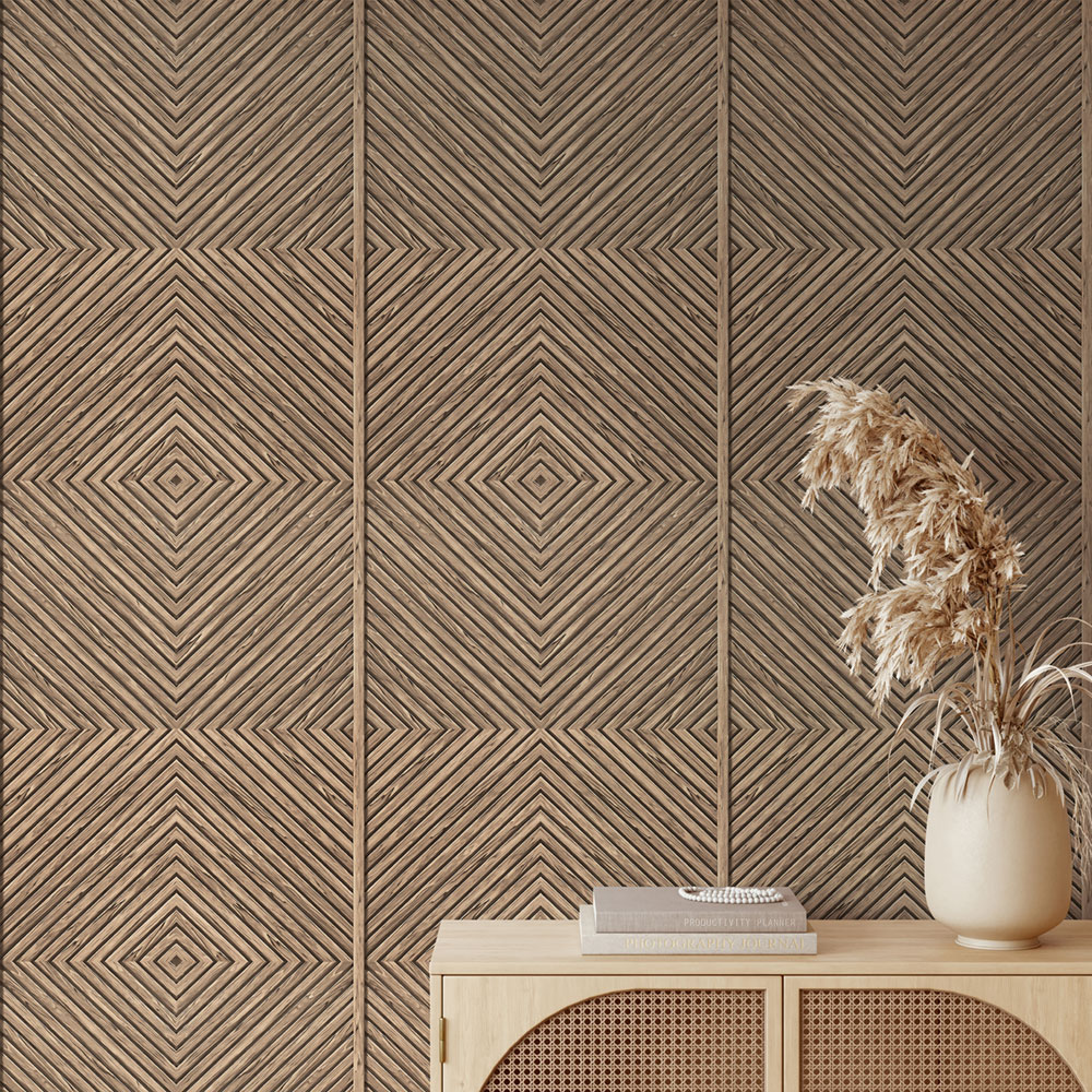 Vliesová tapeta na zeď, hnědo-béžová, imitace dřevěného obkladu, 89019, Naomi, Novamur