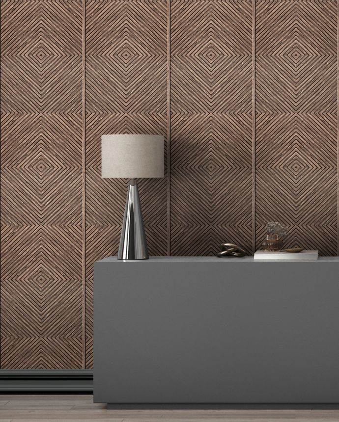 Vliesová tapeta na zeď, hnědá, imitace dřevěného obkladu, 89020, Naomi, Novamur