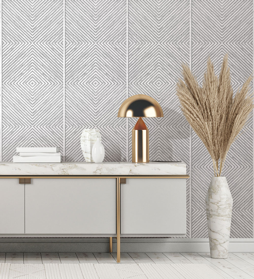 Vliesová tapeta na zeď, šedo-bílá, imitace dřevěného obkladu, 89021, Naomi, Novamur