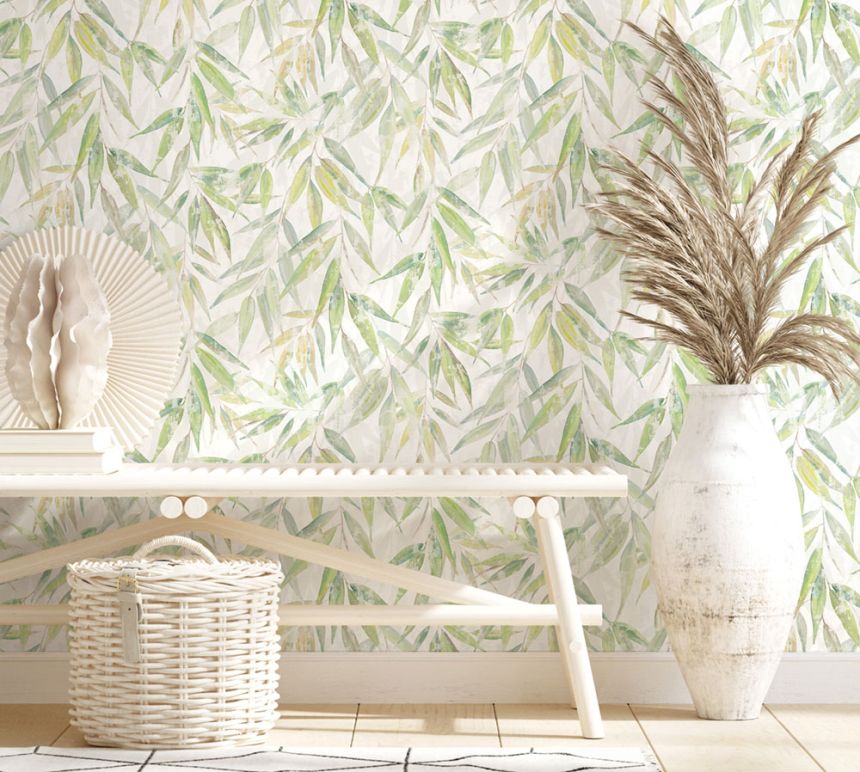 Vliesová tapeta na zeď, žluto-zelená, listy, 89041, Naomi, Novamur