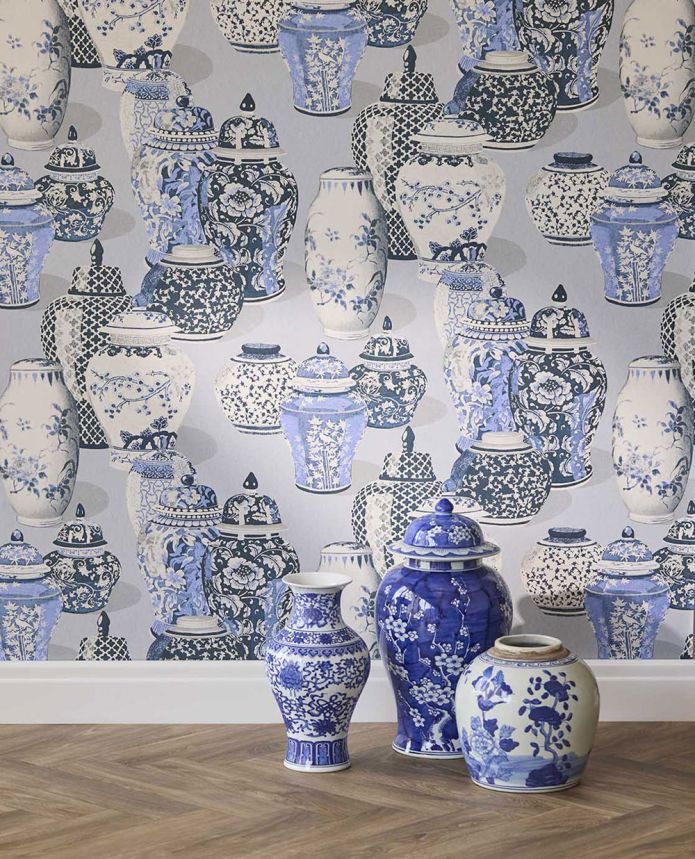 Vliesová tapeta na zeď, 351212, šedo-modrá, nádoby, Magnifique, Eijffinger