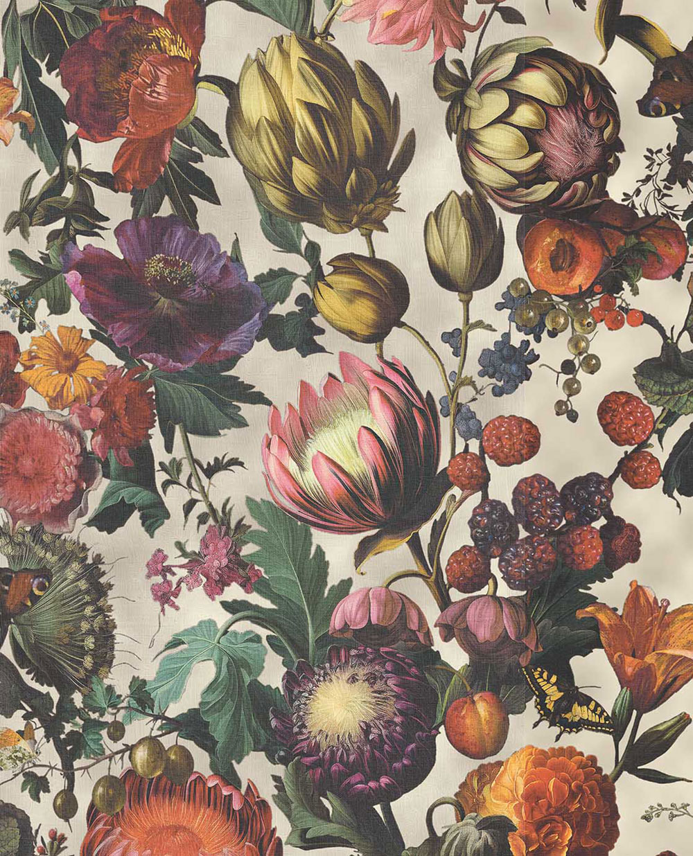 Vliesová tapeta na zeď, béžová, květiny, plody, motýli, 351230, Magnifique, Eijffinger