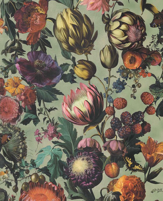 Vliesová tapeta na zeď, zelená, květiny, plody, motýli, 351231, Magnifique, Eijffinger