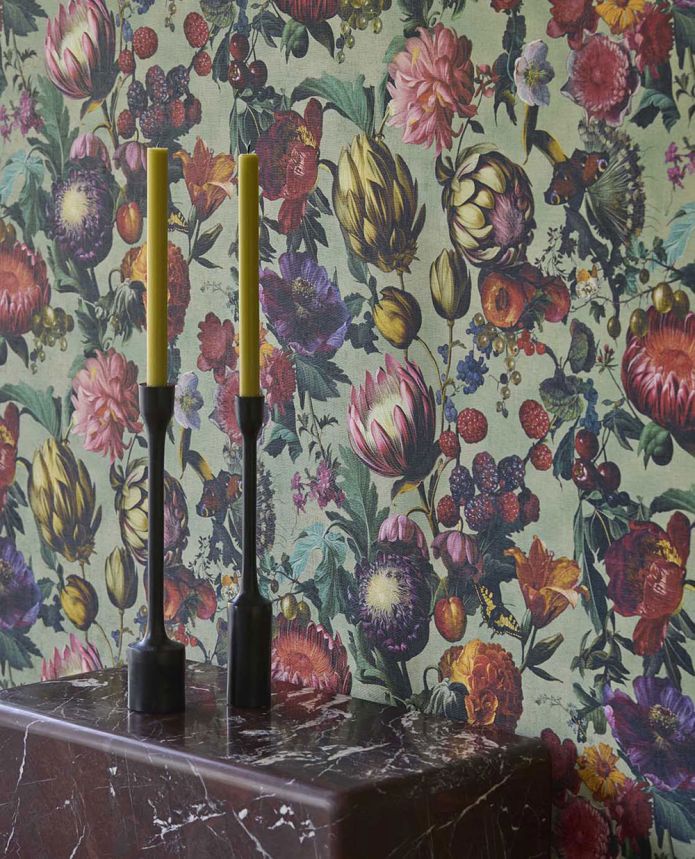 Vliesová tapeta na zeď, zelená, květiny, plody, motýli, 351231, Magnifique, Eijffinger