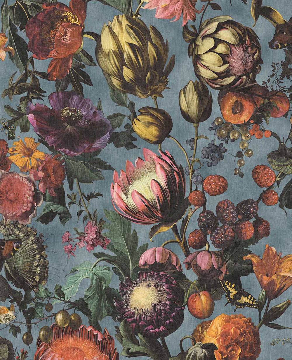 Vliesová tapeta na zeď, modrá, květiny, plody, motýli, 351232, Magnifique, Eijffinger