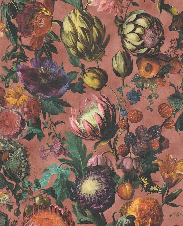 Vliesová tapeta na zeď, červená, květiny, plody, motýli, 351233, Magnifique, Eijffinger