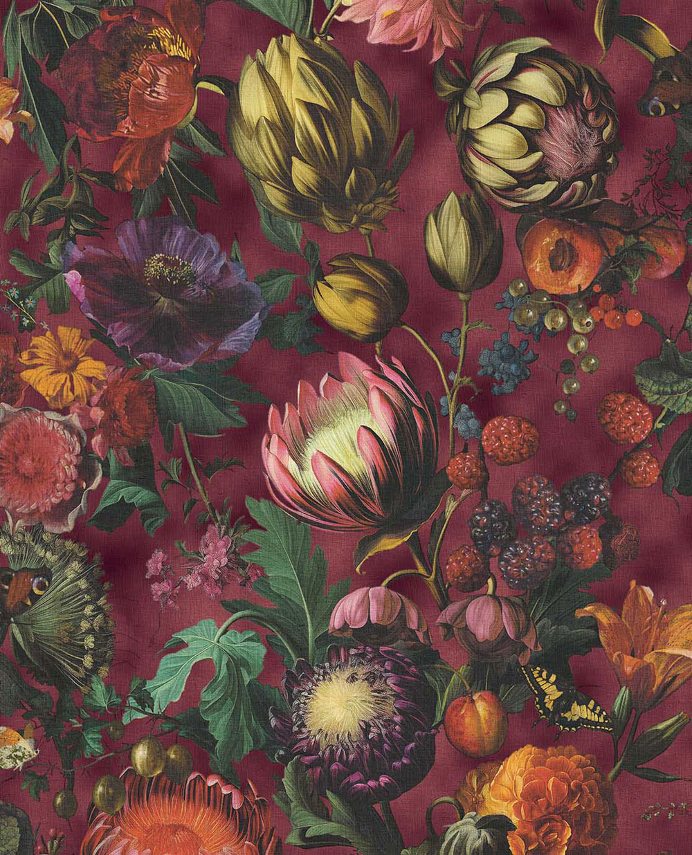 Vliesová tapeta na zeď, vínová, květiny, plody, motýli, 351235, Magnifique, Eijffinger