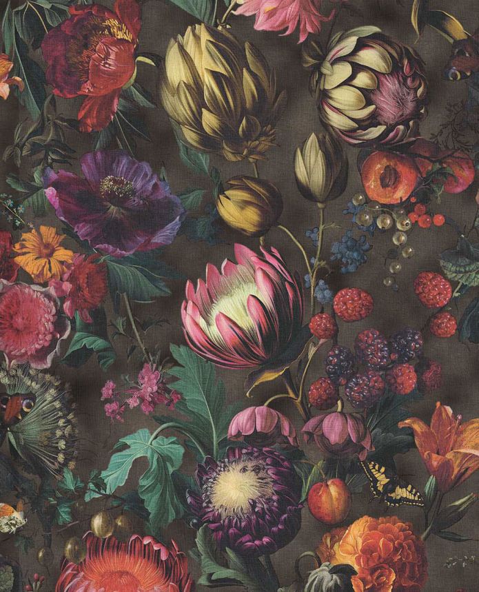 Vliesová tapeta na zeď, černá, květiny, plody, motýli, 351236, Magnifique, Eijffinger