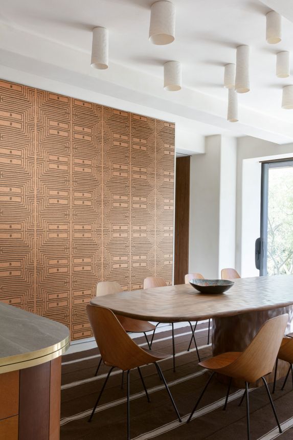 Vliesová tapeta na zeď, imitace látky, obrazce, oranžová, černá, RIC301, Serica, Masureel