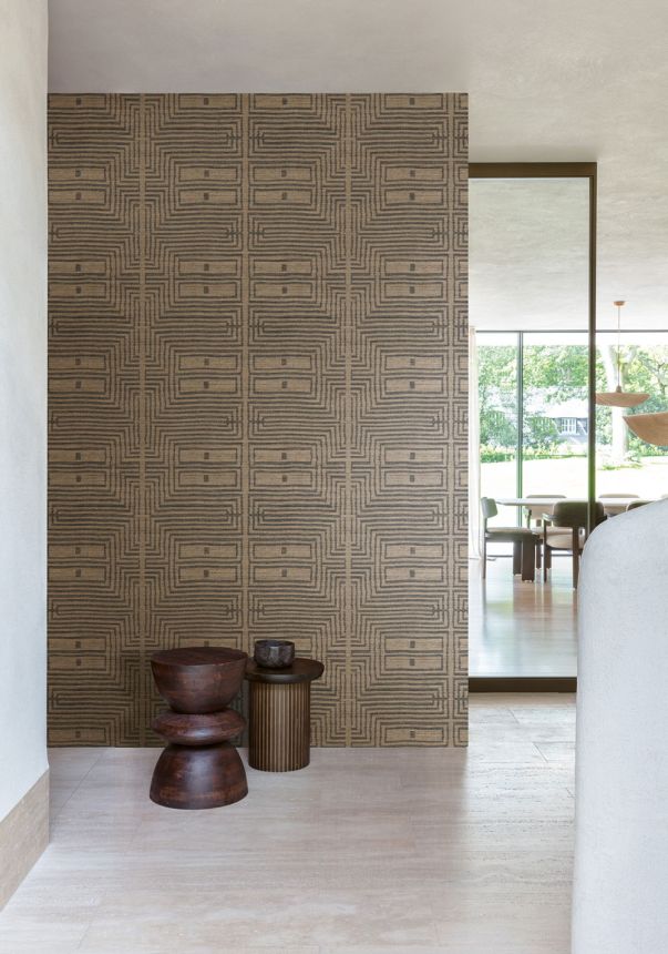 Vliesová tapeta na zeď, imitace látky, obrazce, hnědá, černá, RIC303, Serica, Masureel