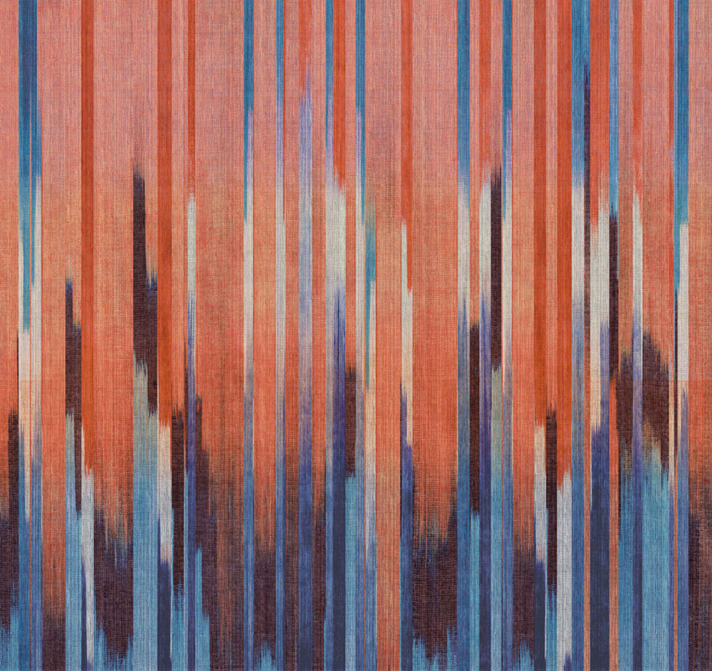 Vliesová obrazová tapeta na zeď, imitace látky, modrá, červená, pruhy, DGRIC1031-260, Serica, Masureel