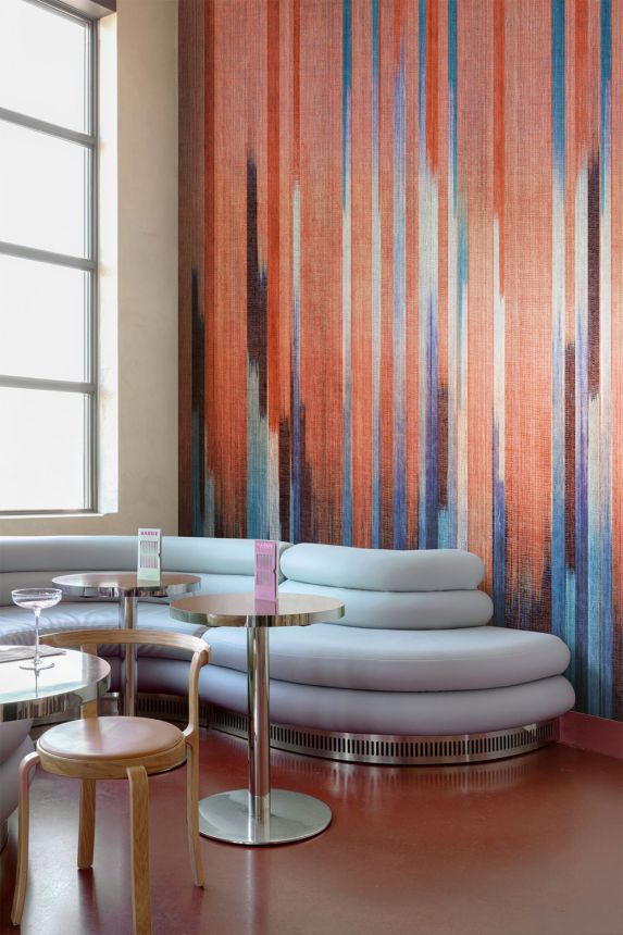 Vliesová obrazová tapeta na zeď, imitace látky, modrá, červená, pruhy, DGRIC1031-260, Serica, Masureel