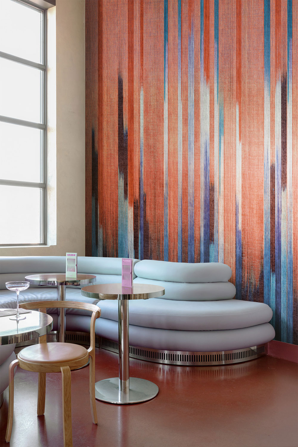 Vliesová obrazová tapeta na zeď, imitace látky, modrá, červená, pruhy, DGRIC1032-300, Serica, Masureel