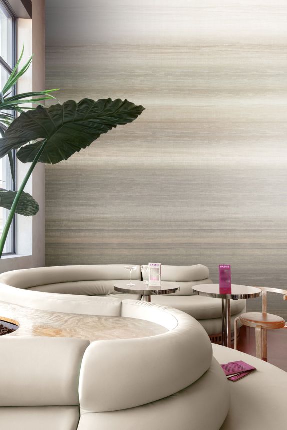 Vliesová obrazová tapeta na zeď, imitace látky, šedá, béžová, pruhy, DGRIC202-300, Serica, Masureel